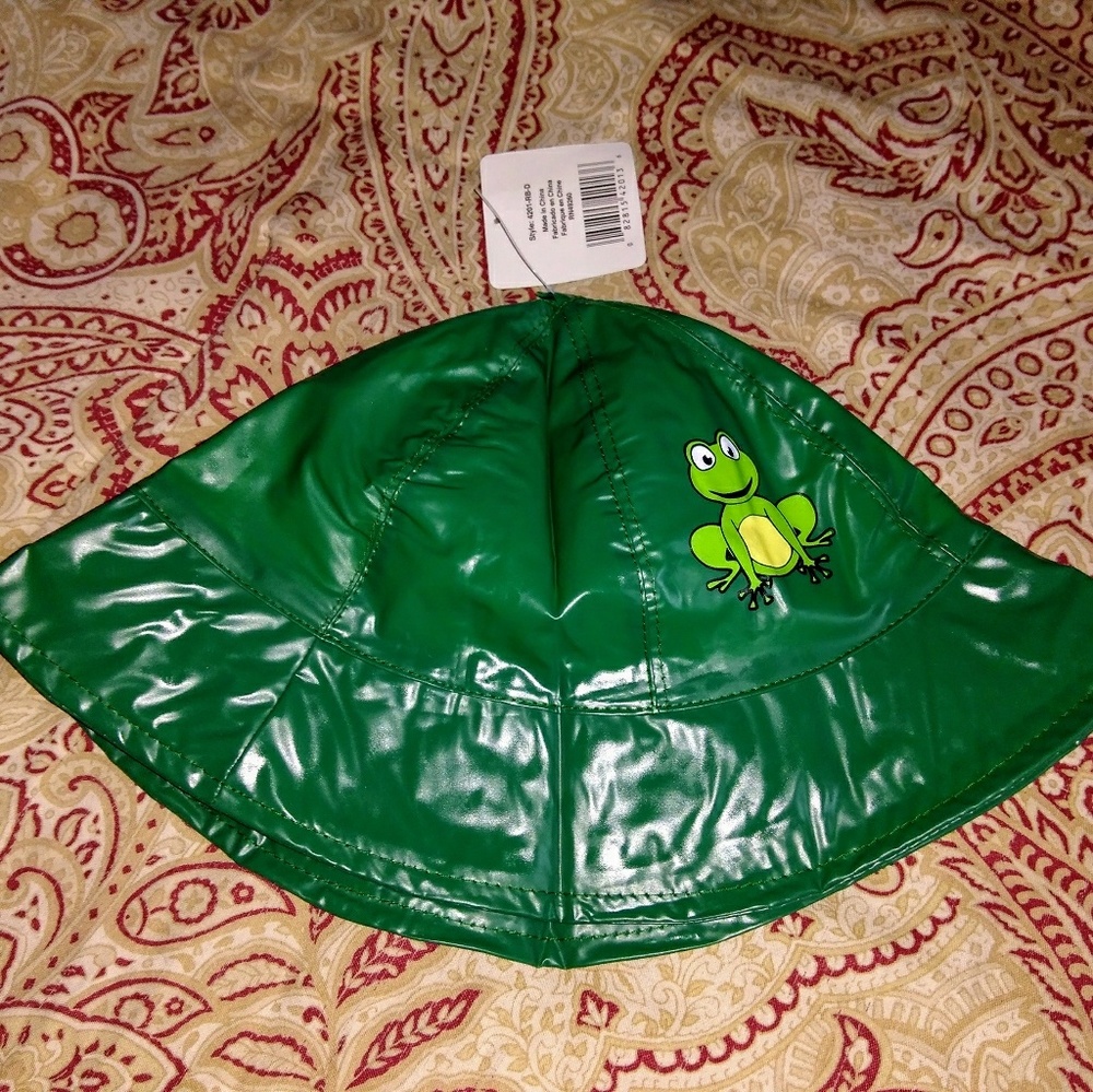 Kids Unisex Green Froggy Pvc Rain Bucket Hat